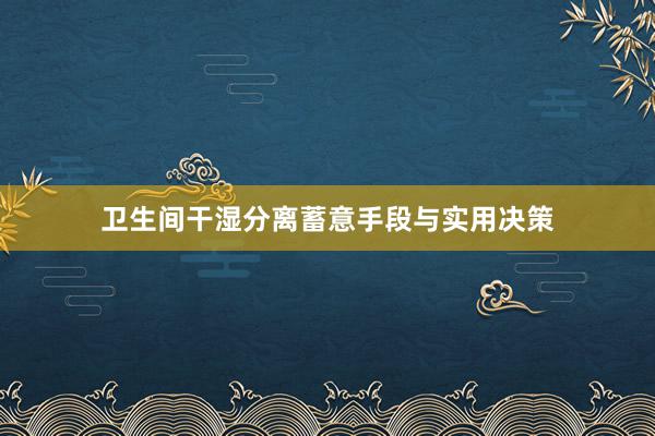卫生间干湿分离蓄意手段与实用决策